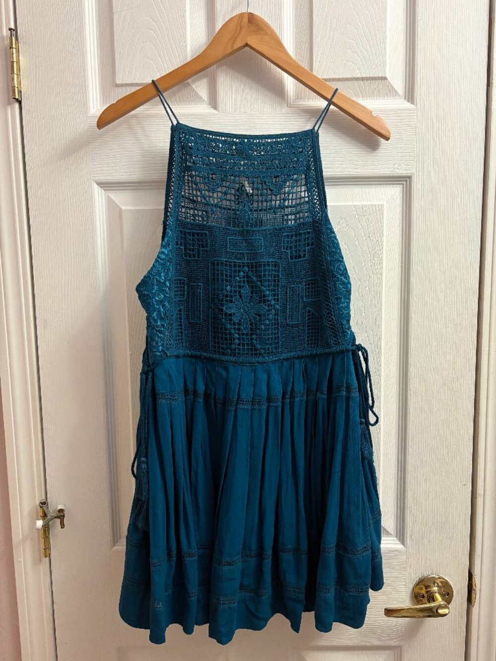 Free People Emily Crochet Dress With Lace Panel